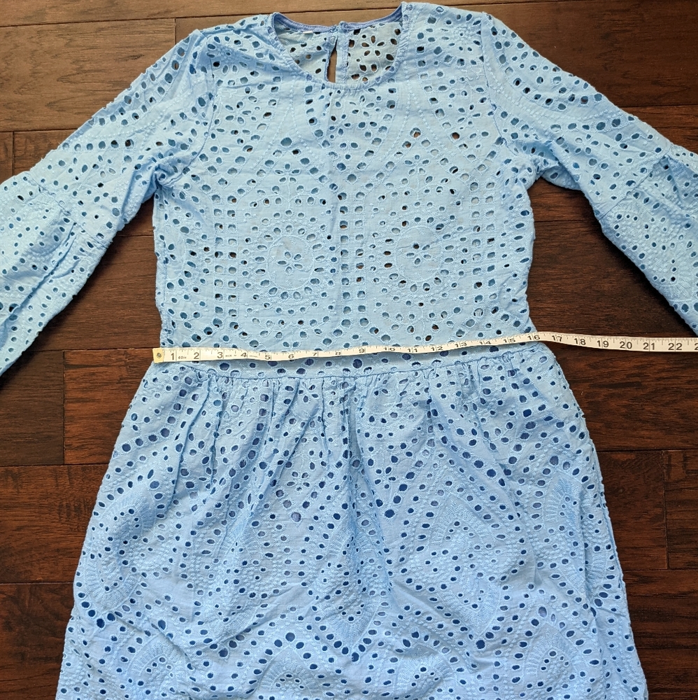 NWOT Eyelet Dress Blue with Bell Sleeves - Picture 6 of 6